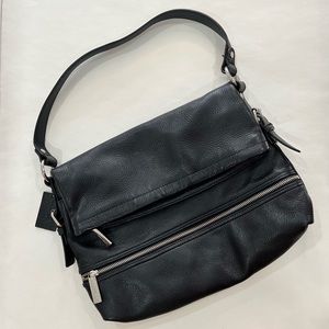DANIER black soft Pebbled Leather Foldover flap Handbag